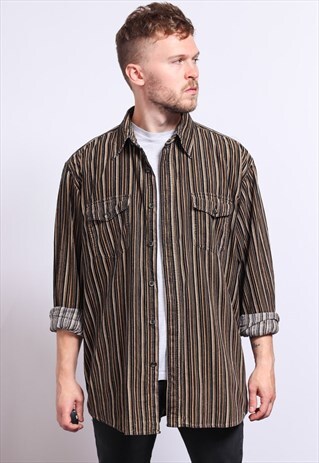 VINTAGE CORDUROY CORD STRIPED SHIRT