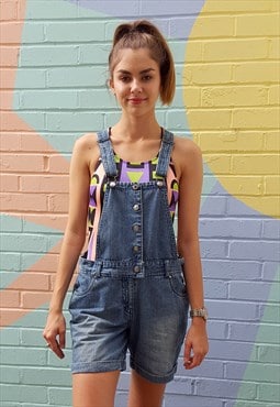Dungarees Short Denim Shorts All-In-One Button Front Medium