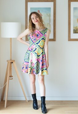 Bright colorful floral sleeveless dress