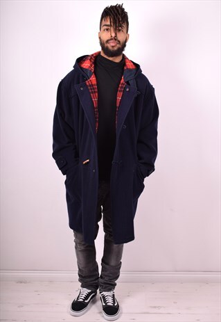 BENETTON MENS VINTAGE DUFFLE COAT XL BLUE 90S