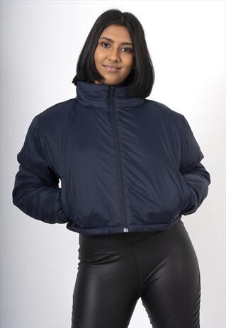 NAVY CROPPED FUNNEL NECK JACKET