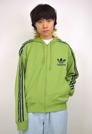 VINTAGE 90S ADIDAS GREEN ZIP HOODIE