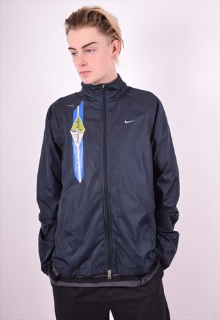 NIKE MENS VINTAGE TRACKSUIT TOP JACKET LARGE NAVY BLUE 90'S