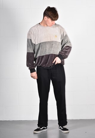 90S ADIDAS VELOUR COLOUR-BLOCK SWEATSHIRT