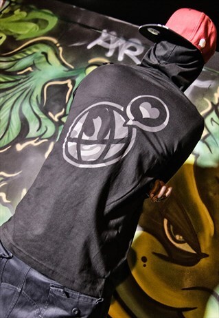 LONG SLEEVE HOODED T-SHIRT BLACK GREY CAMOUFLAGE BACKPRINT