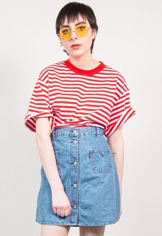 VINTAGE 90'S BLUE DENIM HIGH WAIST MINI SKIRT