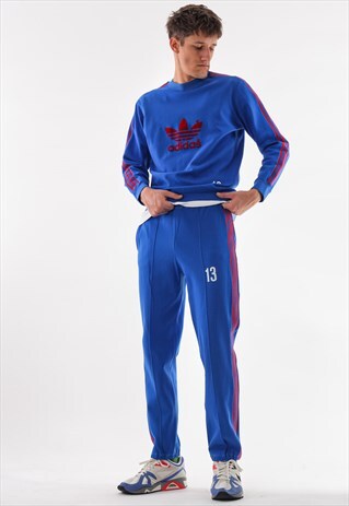 VINTAGE ADIDAS ORIGINALS SWISS SWEATSHIRT PANTS 80S BLUE