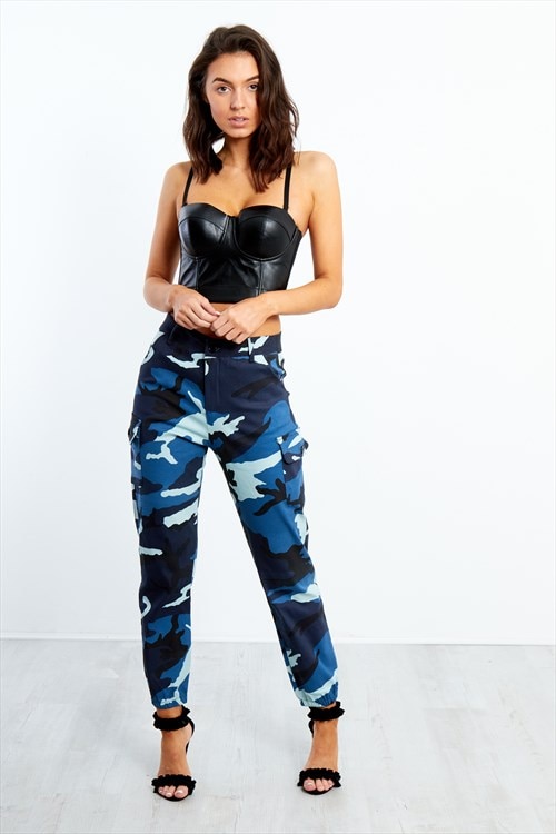 blue camo cargo trousers