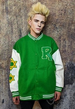 Pentagram patch varsity jacket college baseball bomber green