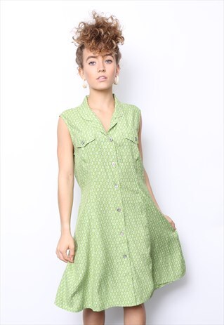 VINTAGE 90S GREEN PAISLEY SHIRT DRESS
