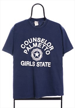 Vintage 90s Graphic Girls State Navy TShirt Womens