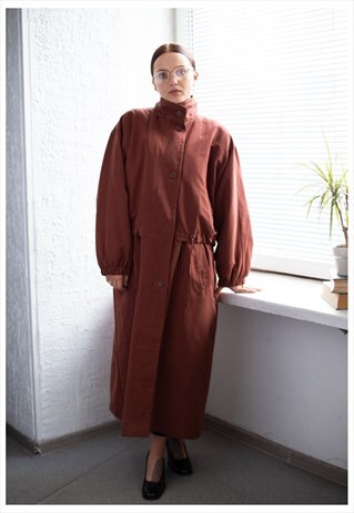 VINTAGE 80'S BROWN HIGH COLLAR COAT