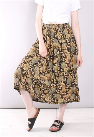 VINTAGE 80S FLORAL PATTERNED MIDI SKIRT