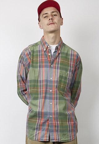 VINTAGE 90'S ARMANI ORANGE/ GREEN TARTAN SHIRT