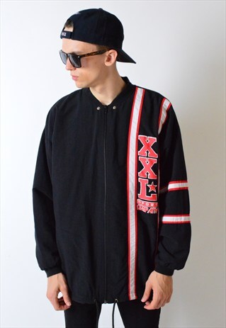 VINTAGE 80S BLACK SHELL DROP SHOULDER WINDBREAKER JACKET