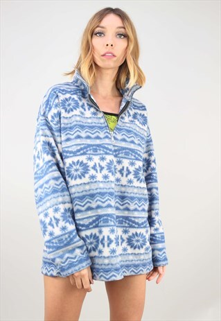 VINTAGE 90S OVERSIZED 1/4 ZIP PATTERNED FESTIVAL FLEECE