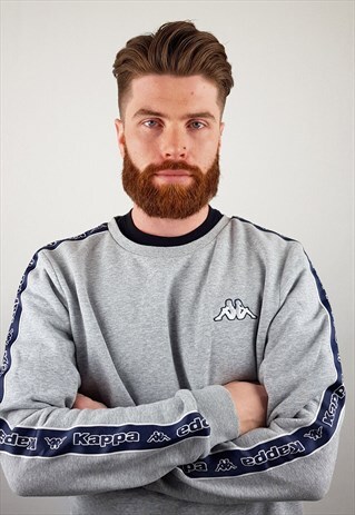 KAPPA SWEATSHIRT TAPED SPELLOUT GREY BLUE SWEATER