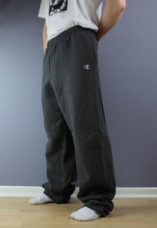 VINTAGE CHAMPION SWEATPANTS IN GREY EMBROIDERED LOGO