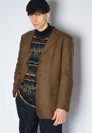 VINTAGE 90S BROWN CHECK WOOL BLEND BLAZER