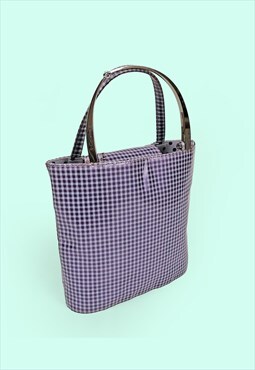 Y2K Shiny Faux Patent Gingham Pattern Purple Bag 
