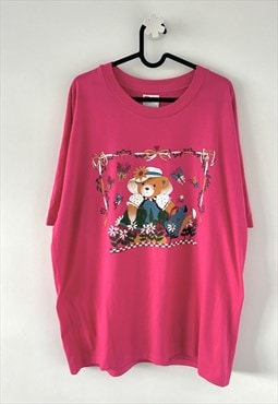 Vintage Hanes teddy bear cute pink single stitch T-shirt XL