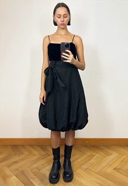 Black Velvet and taffeta Midi Dress, Balloon skirt dress