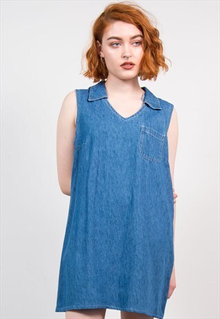 90'S DENIM COLLARED MINI DRESS