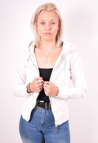 TOMMY HILFIGER WOMENS VINTAGE HOODIE JACKET SMALL WHITE 90S