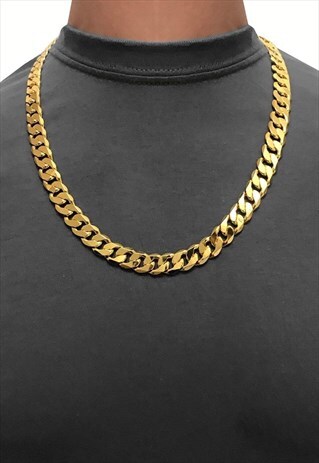 12MM 22" 8K GOLD PLATED WIDE CHUNKY CURB NECKLACE CHAIN