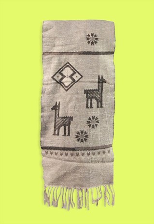 VINTAGE LLAMA FOLK PRINT WINTER SCARF