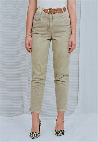 JOHN BANER JEANS W28 L28 BEIGE HIGH WAIST PANTS TAPERED LEG