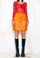 Vintage 80s Leather Skirt in Orange