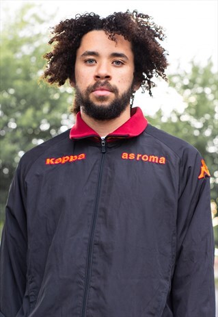 VINTAGE 90'S / 00'S AS ROMA KAPPA TRACKSUIT JACKET IN BLACK