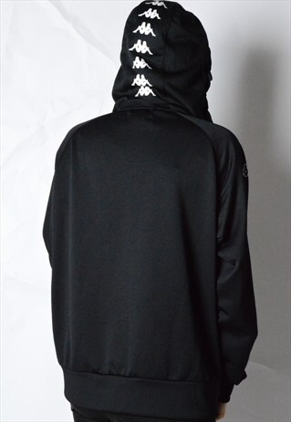 BLACK EMBROIDERED KAPPA HOODED SPORTS JACKET