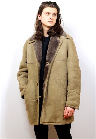 1970'S VINTAGE LONG LENGTH SHEEPSKIN SHEARLING COAT