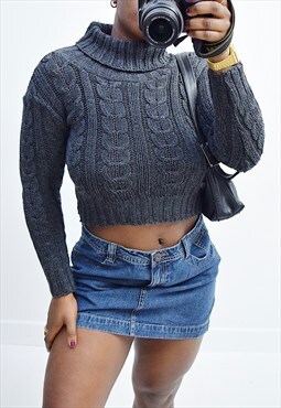 Vintage chunky knit jumper cropped in grey