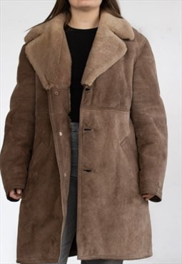 Vintage  Leather Jacket Winter foar in Brown XL
