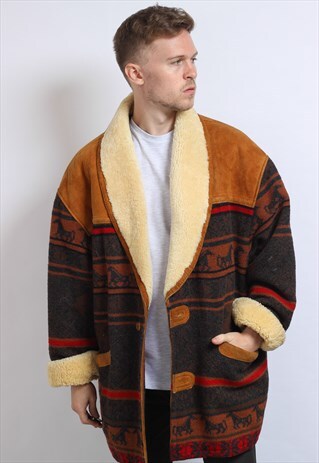 VINTAGE AZTEC FLEECE LINED FESTIVAL JACKET