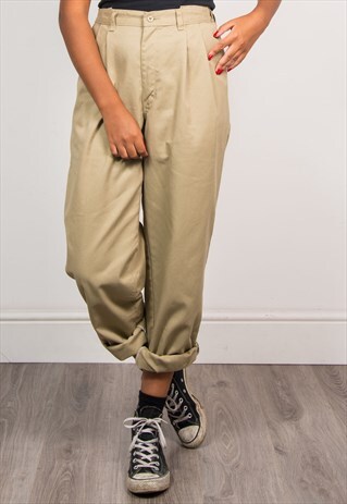 VINTAGE 90'S DICKIES BEIGE HIGH WAIST TROUSERS