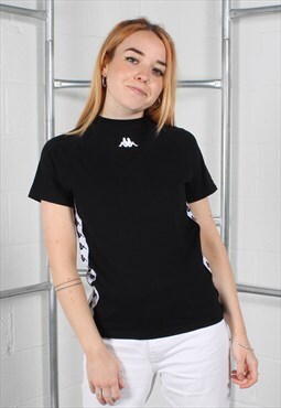 Vintage Kappa T-Shirt in Black with Embroidered Logo XS