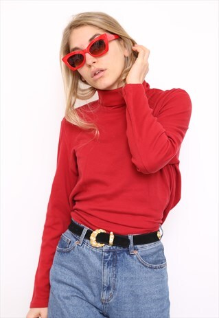VINTAGE 90S RED POLO HIGH TURTLE NECK TOP