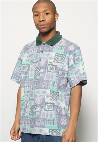 VINTAGE FILA PATTERNED POLO SHIRT PURPLE