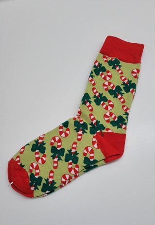 Candy Cane Pattern Cozy Socks (One Size) in Green color