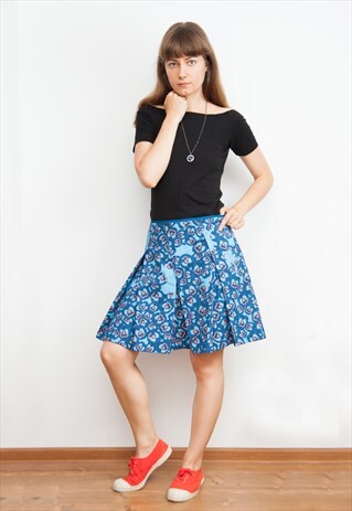 JIL SANDER NAVY 2014 BLUE FLOWERS PLEATED SKIRT