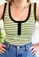 Vintage Neon Yellow Striped Zip Up Y2K Crop Top