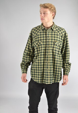 VINTAGE WRANGLER GREEN CHECKED FLANNEL SHIRT