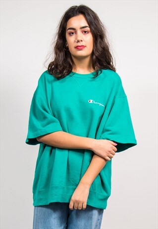 90'S VINTAGE GREEN CHAMPION SHORT SLEEVE SWEATSHIRT JUMPER