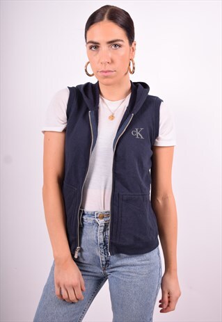 CALVIN KLEIN WOMENS VINTAGE HOODIE JACKET MEDIUM BLUE 90'S