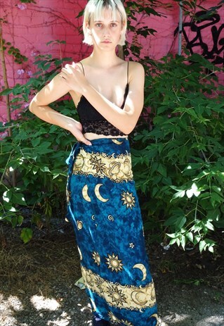 BOHO CELESTIAL PRINT SUN AND MOON WRAP SKIRT