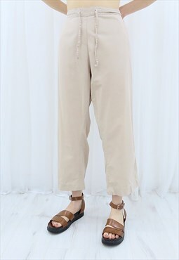 90s Vintage Cream High Waisted Cargo Trousers